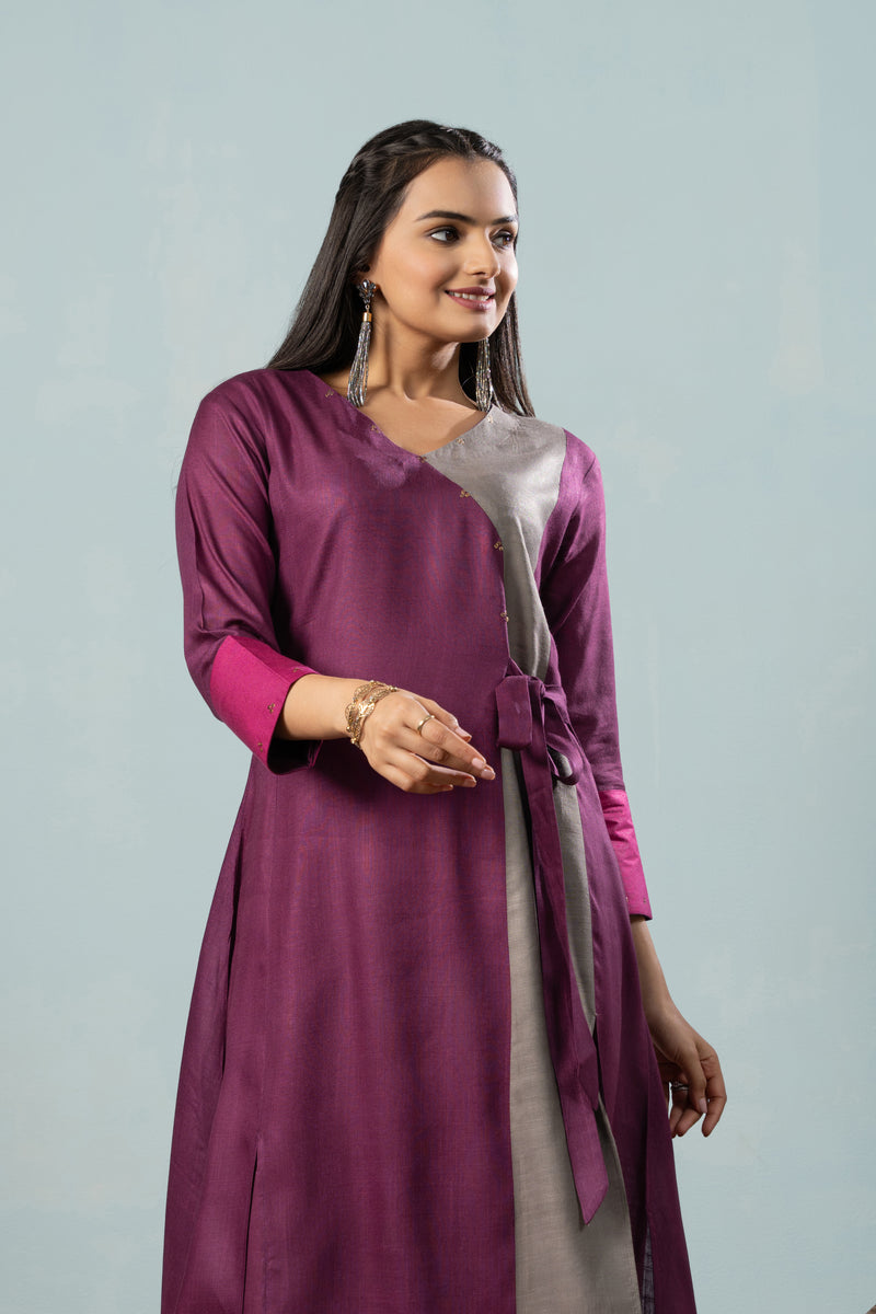 Nora Purple Knotted Kurta Set-Kurta Set-Ekana Label