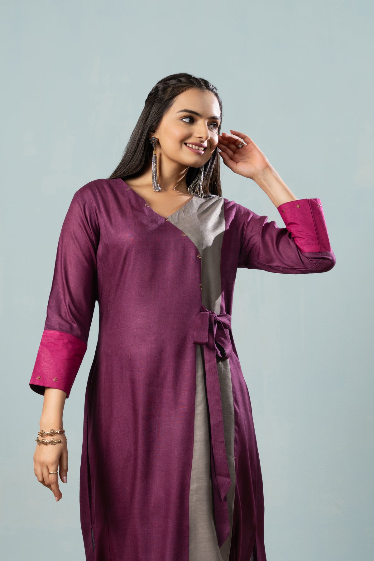 Nora Purple Knotted Kurta Set-Kurta Set-Ekana Label