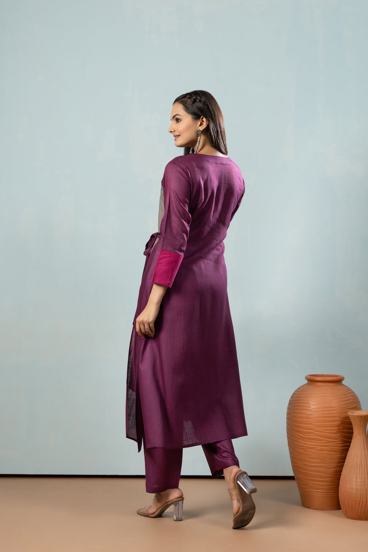 Nora Purple Knotted Kurta Set-Kurta Set-Ekana Label