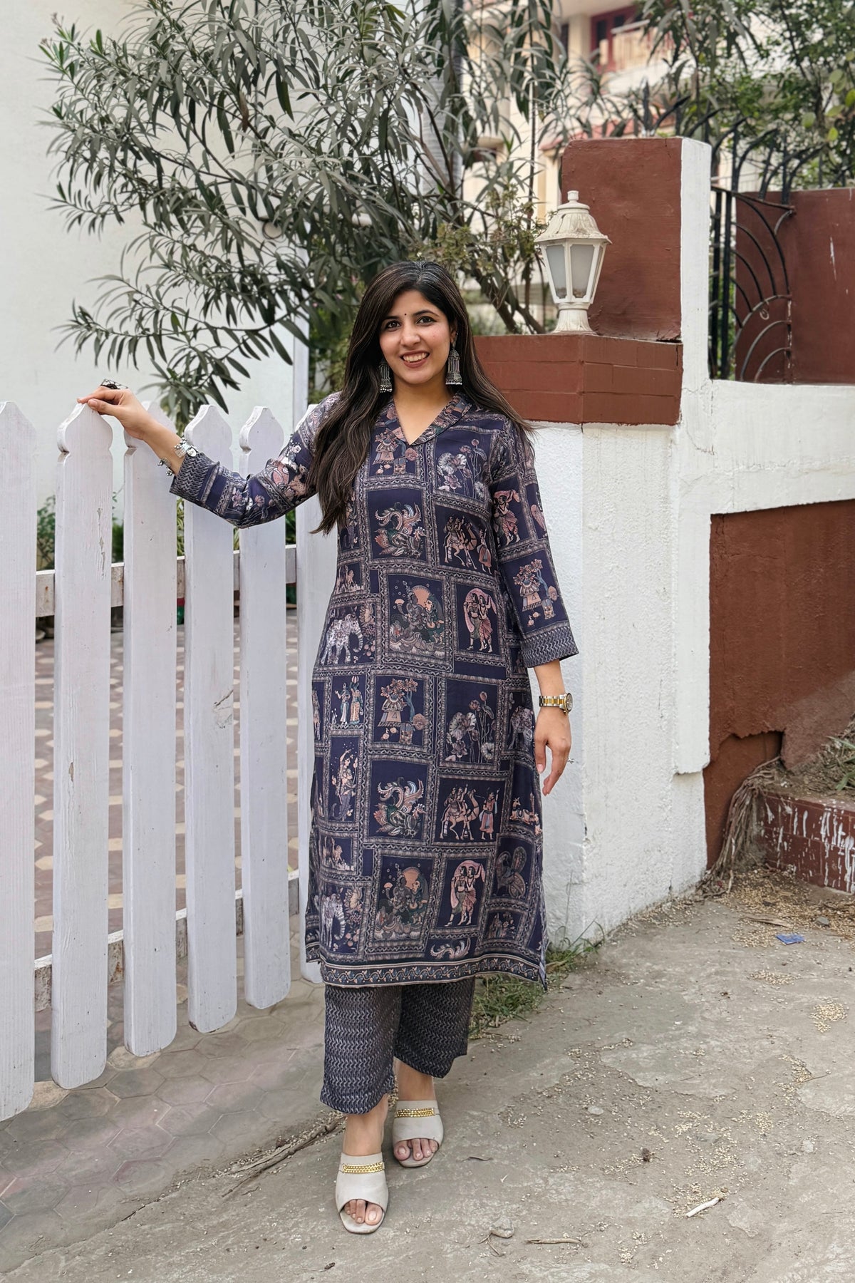 Nitya Purple Block Print Kurta Set