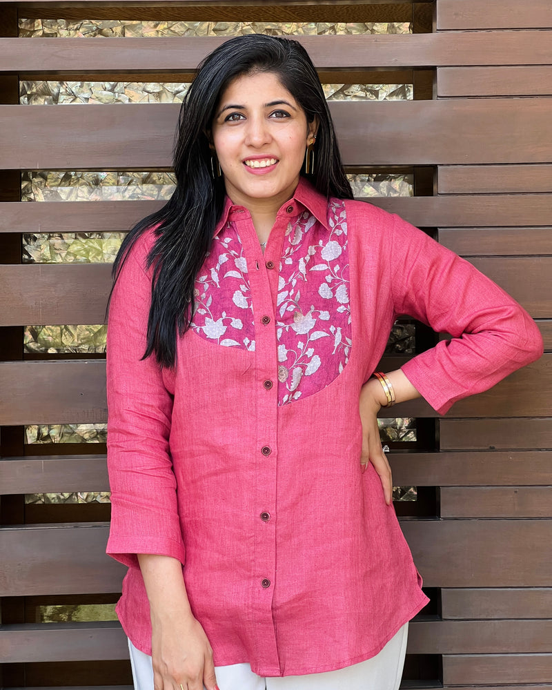 Aurora Floral pink Linen Shirt-shirts-Ekana Label