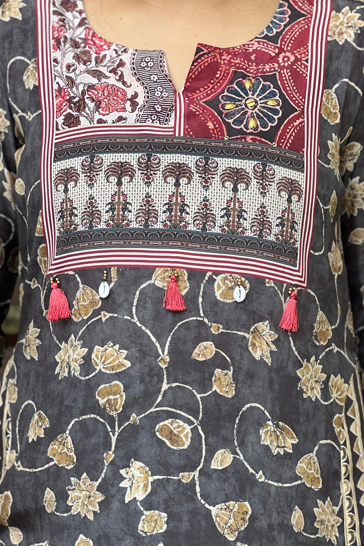 Charcoal Charm Kalamkari Kurta Set-Kurta Set-Ekana Label