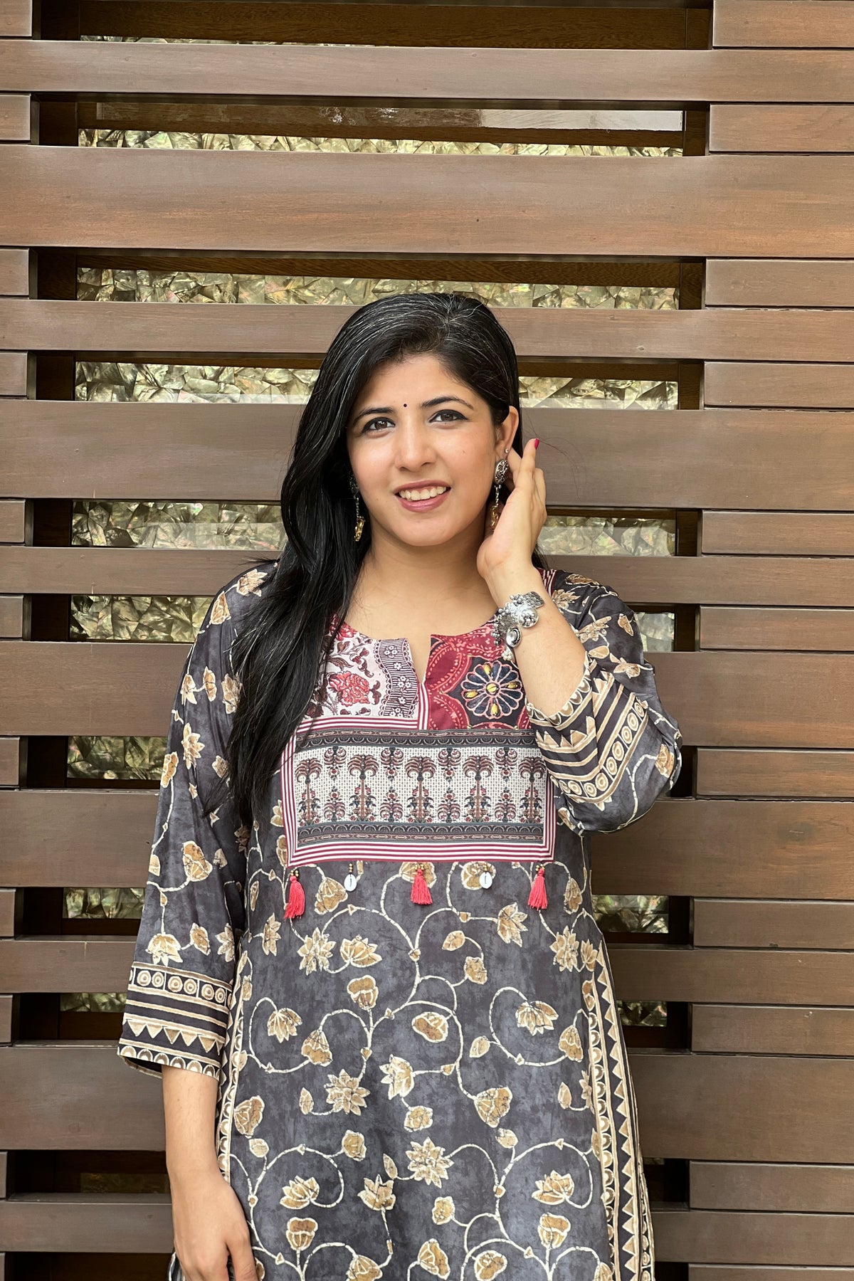 Charcoal Charm Kalamkari Kurta Set-Kurta Set-Ekana Label