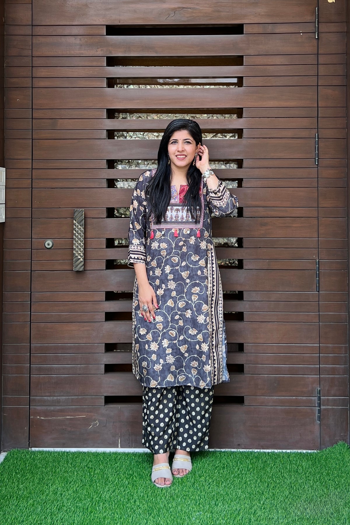 Charcoal Charm Kalamkari Kurta Set-Kurta Set-Ekana Label