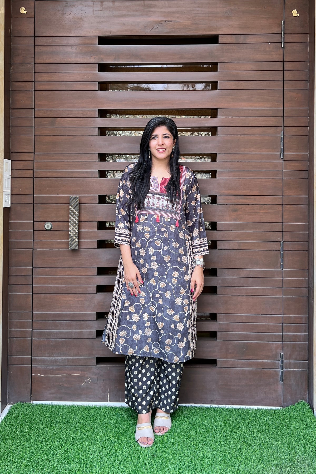 Charcoal Charm Kalamkari Kurta Set-Kurta Set-Ekana Label