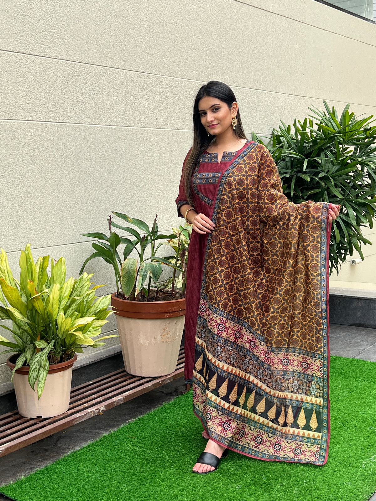 Sheeba Ajrakh Kalamkari Suit-Kurta Set-Ekana Label