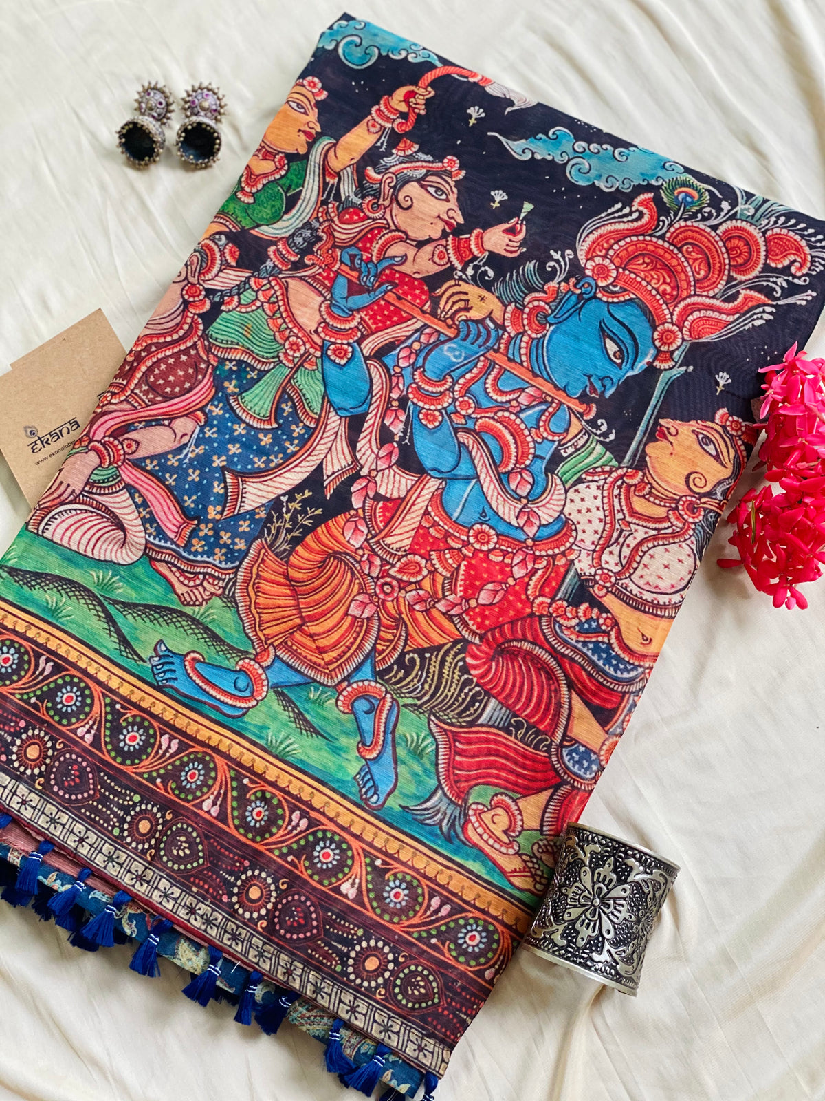 Beautiful Radha Krishna Kalamkari Saree-Saree-Ekana Label