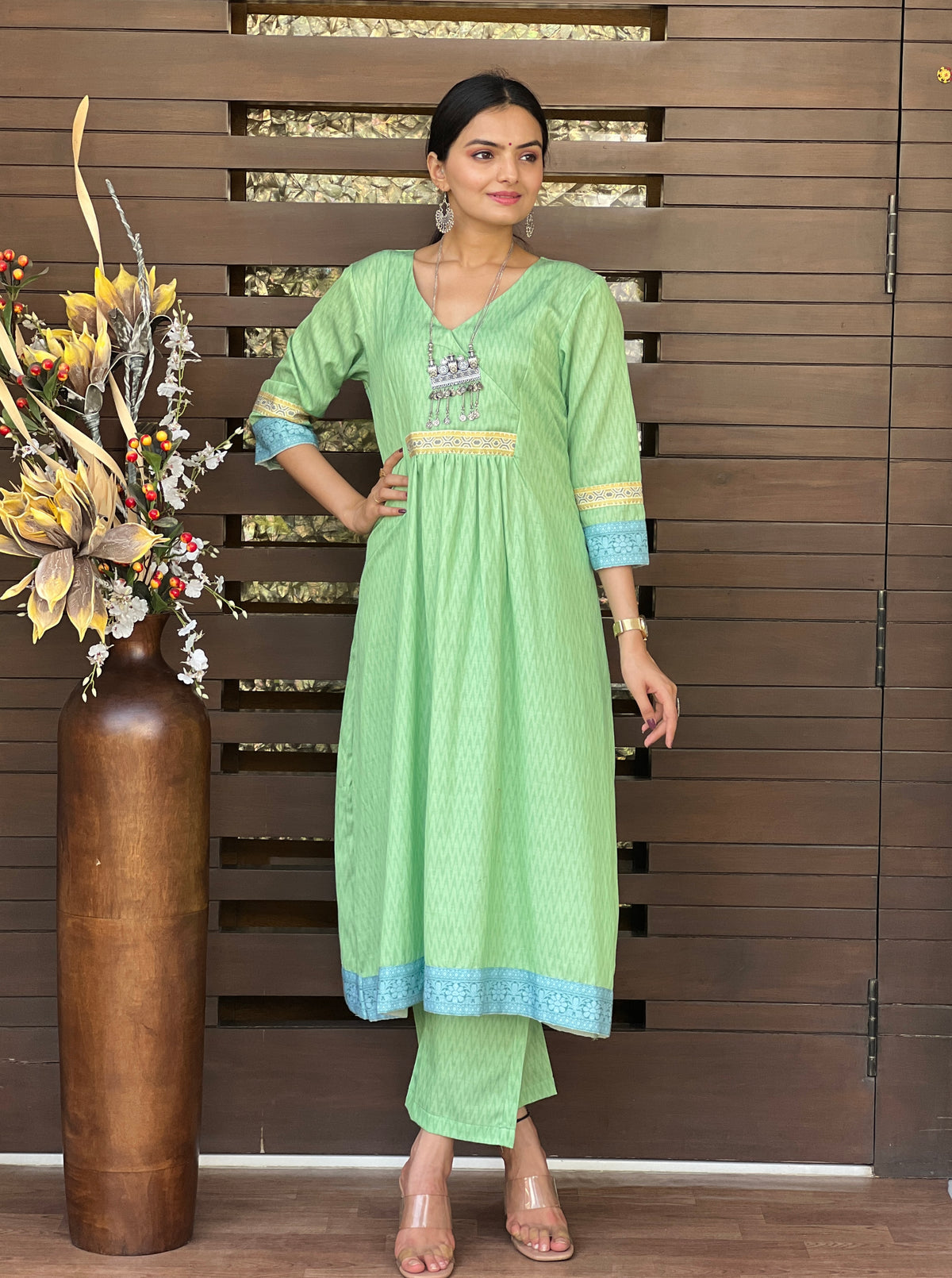 Spring Green Kurta Set-Suit Set-Ekana Label