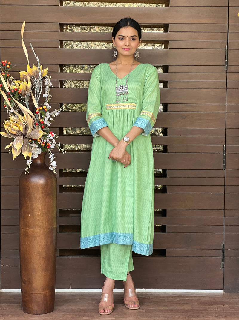 Spring Green Kurta Set-Suit Set-Ekana Label