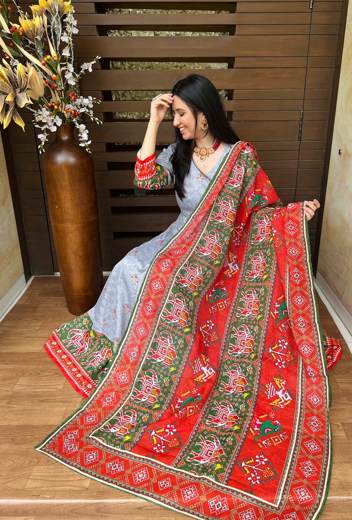 Ruhi Red Patola Dupatta-Clothing-Ekana Label