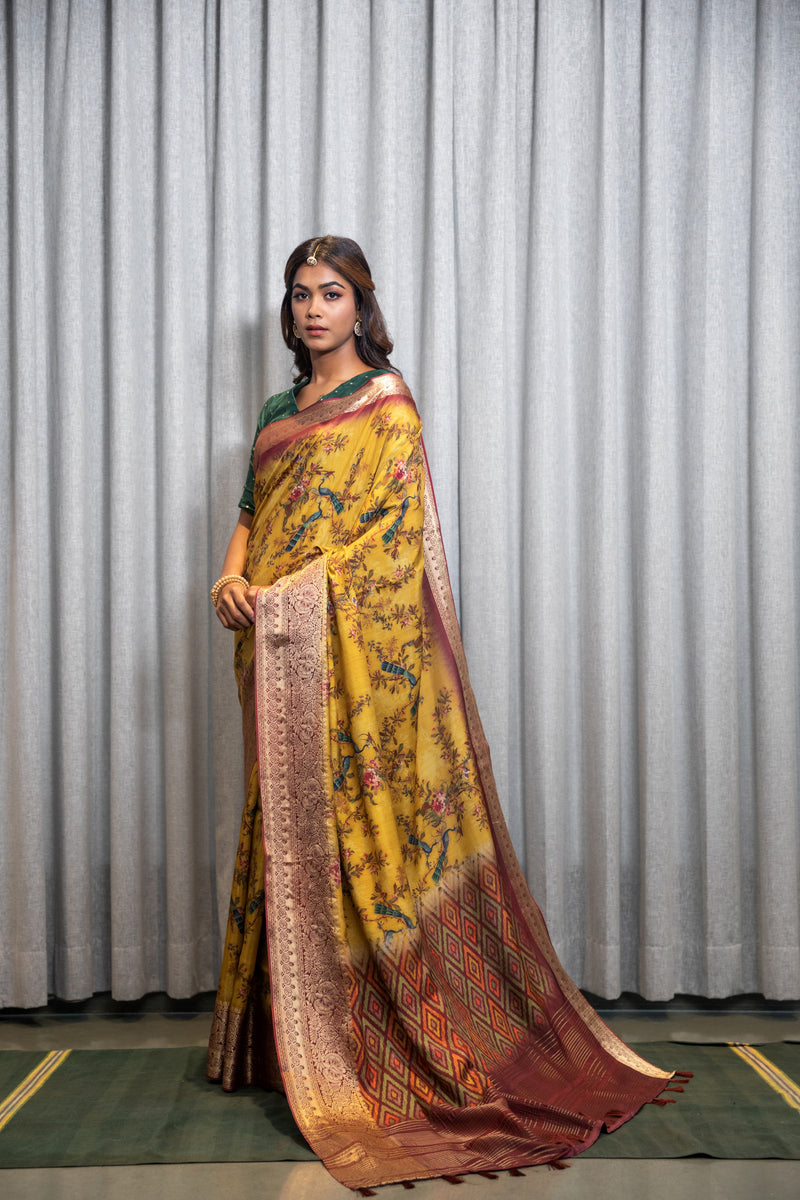 Maanya Yellow kalamkari Saree-Clothing-Ekana Label