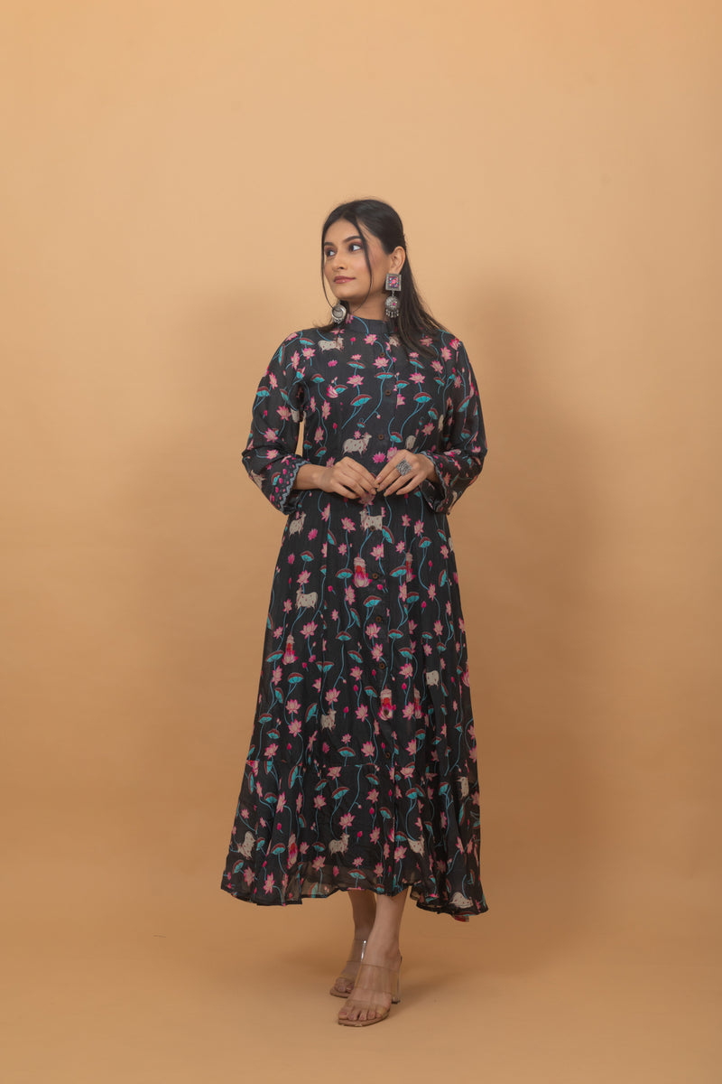 Gauri Black Pichwai Dress-Dresses-Ekana Label