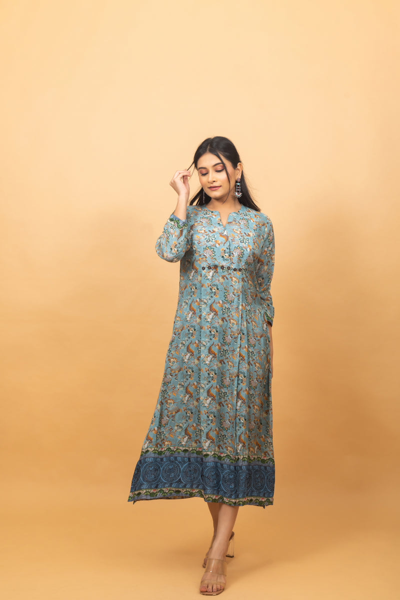 Indivar Kalamkari Dress-Dresses-Ekana Label