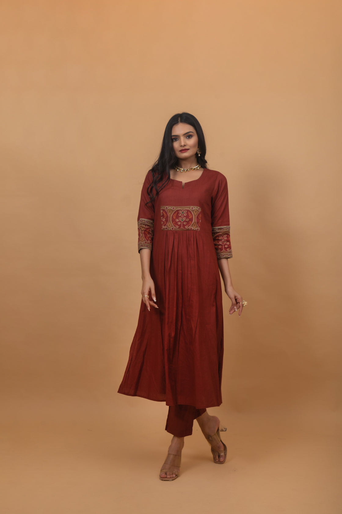 Kumud Maroon Pichwai Suit Set-Suit Set-Ekana Label