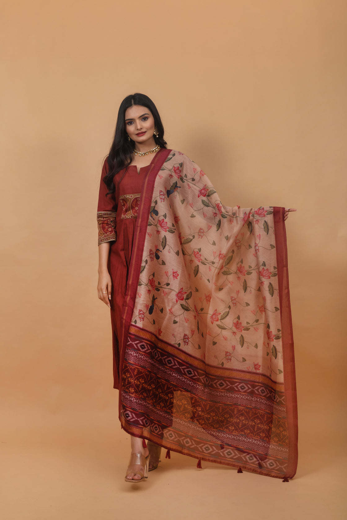 Kumud Maroon Pichwai Suit Set-Suit Set-Ekana Label