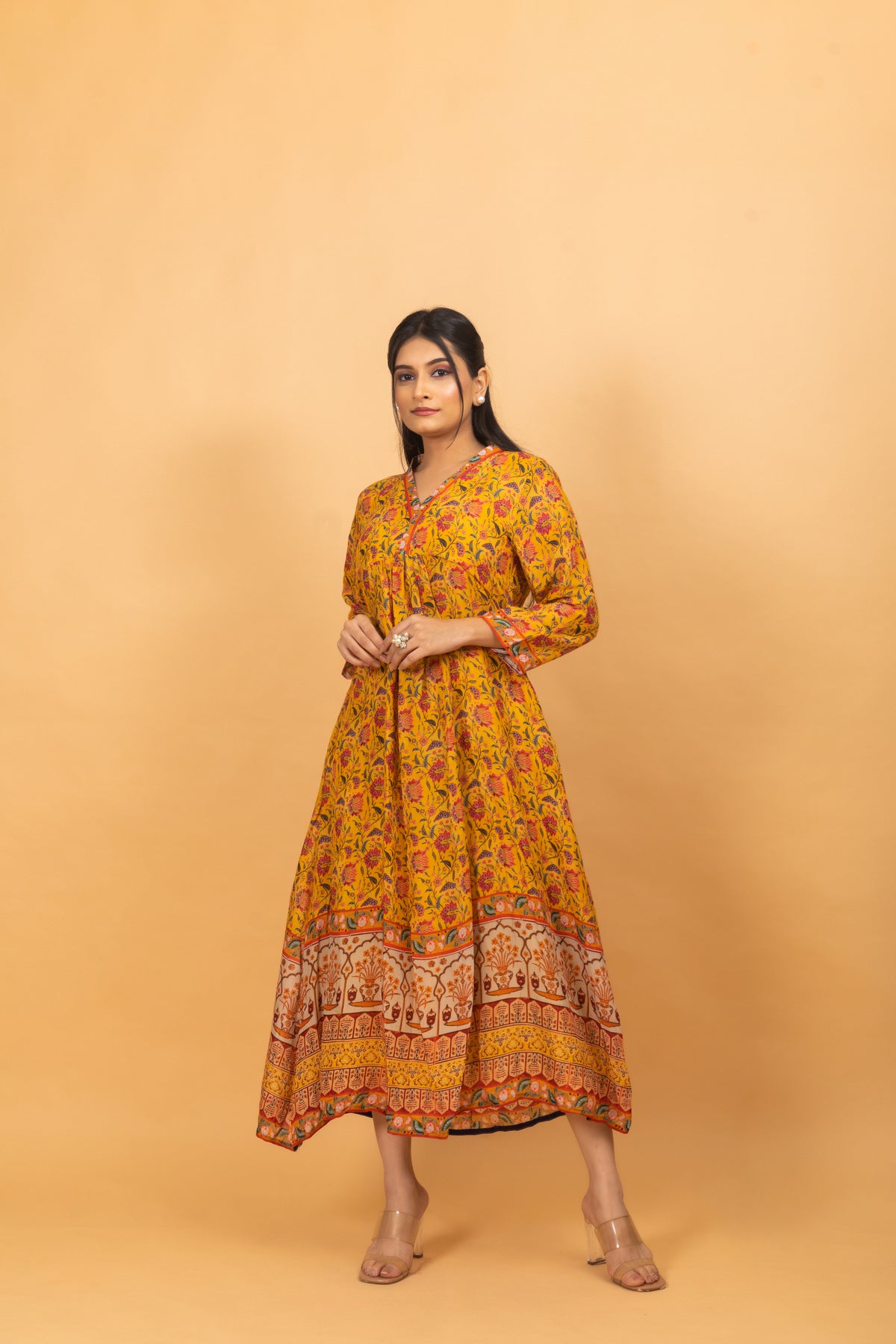 Dahlia Yellow Kalamkari Dress-Dresses-Ekana Label