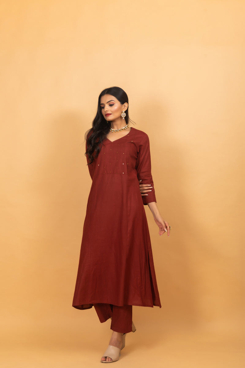 Pankajini Maroon Pichwai Suit Set-Suit Set-Ekana Label