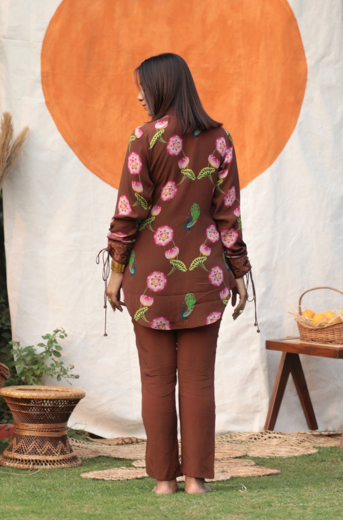 Chocolate Brown Peacock Shirt Co-ord Set-Western-Ekana Label