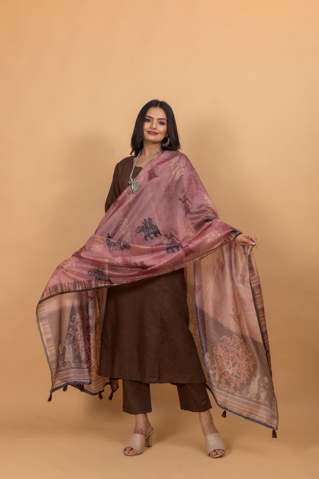 Vaaran Brown Pichwai Suit Set-Suit Set-Ekana Label