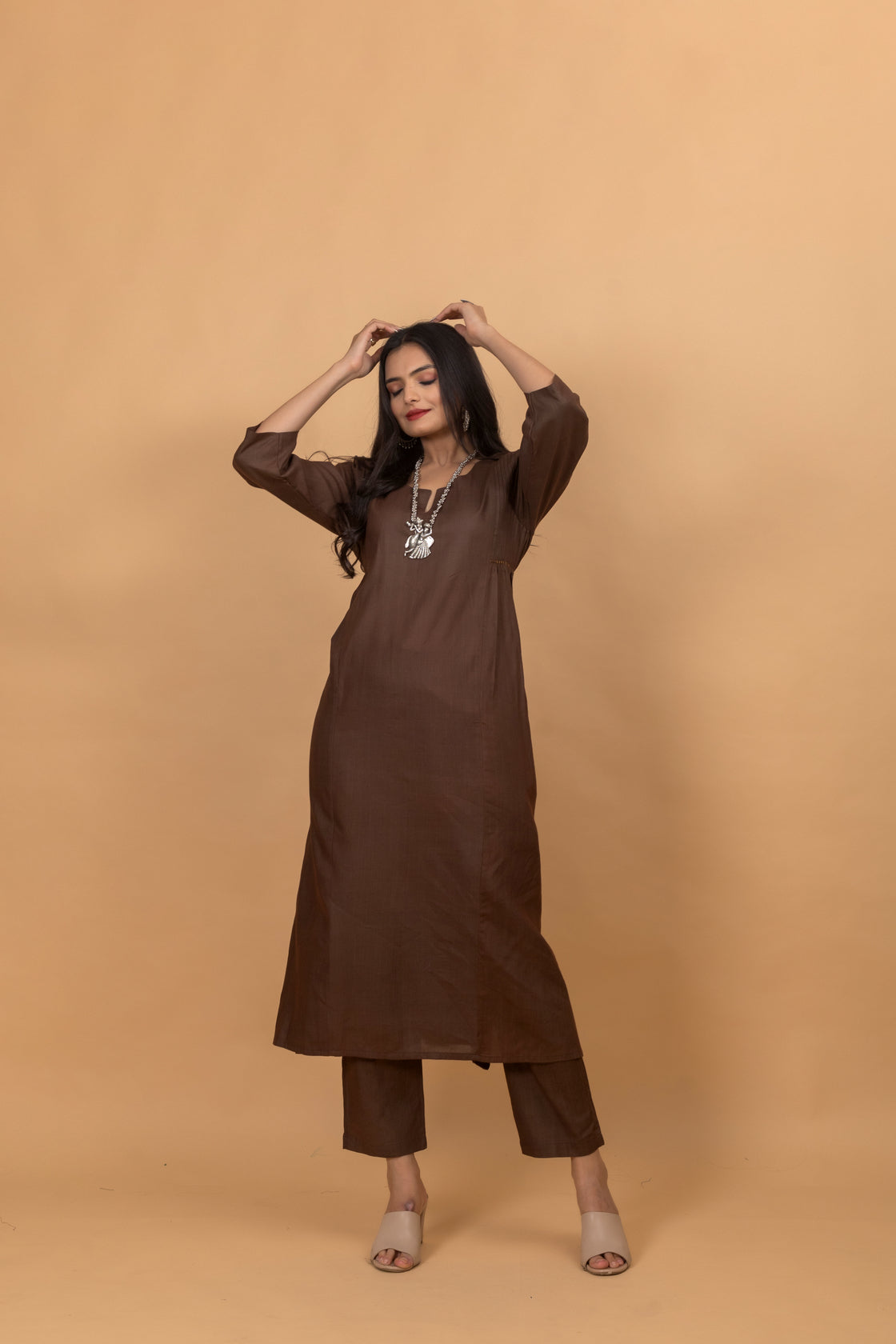 Vaaran Brown Pichwai Suit Set-Suit Set-Ekana Label