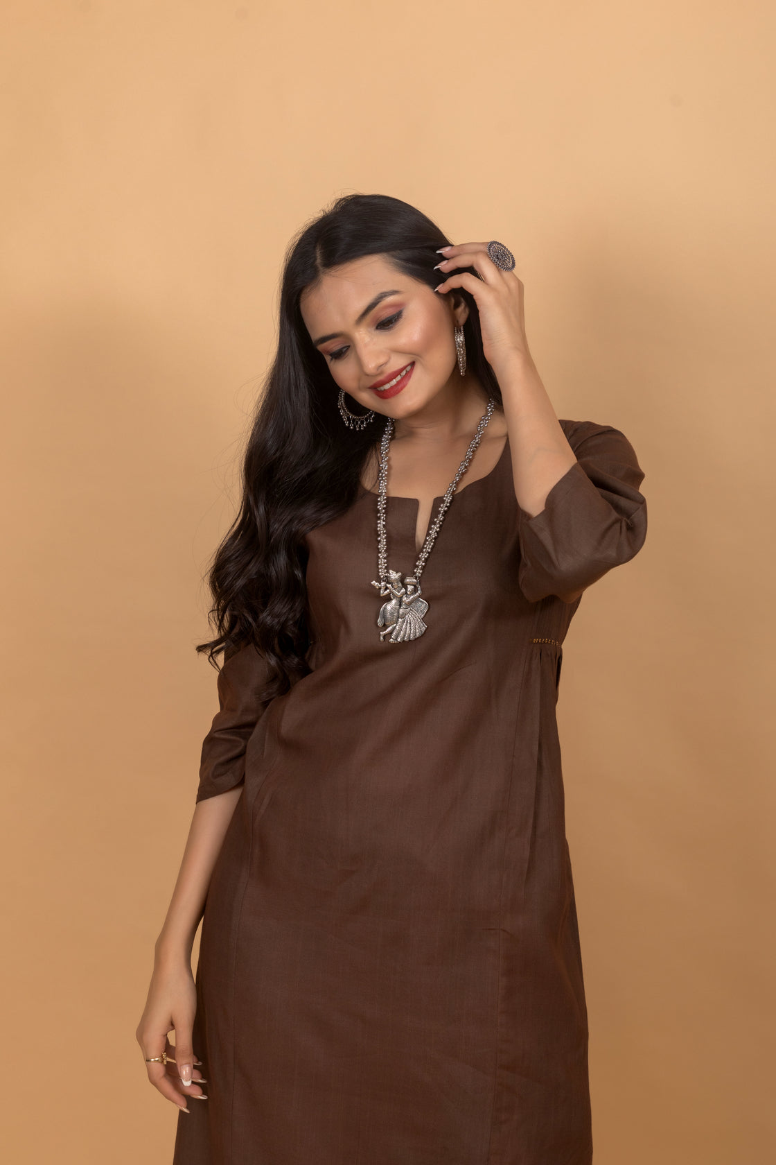 Vaaran Brown Pichwai Suit Set-Suit Set-Ekana Label