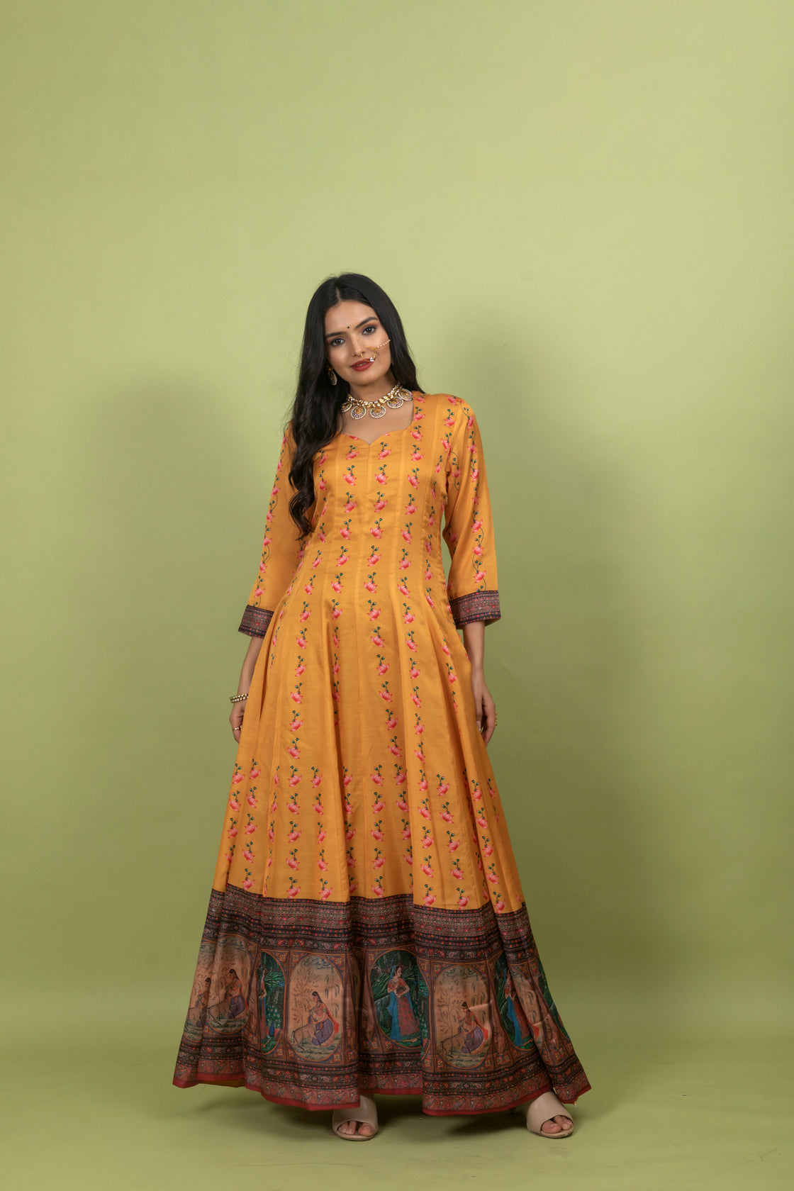 Sunahari Pichwai Gown-Gown With Dupatta-Ekana Label