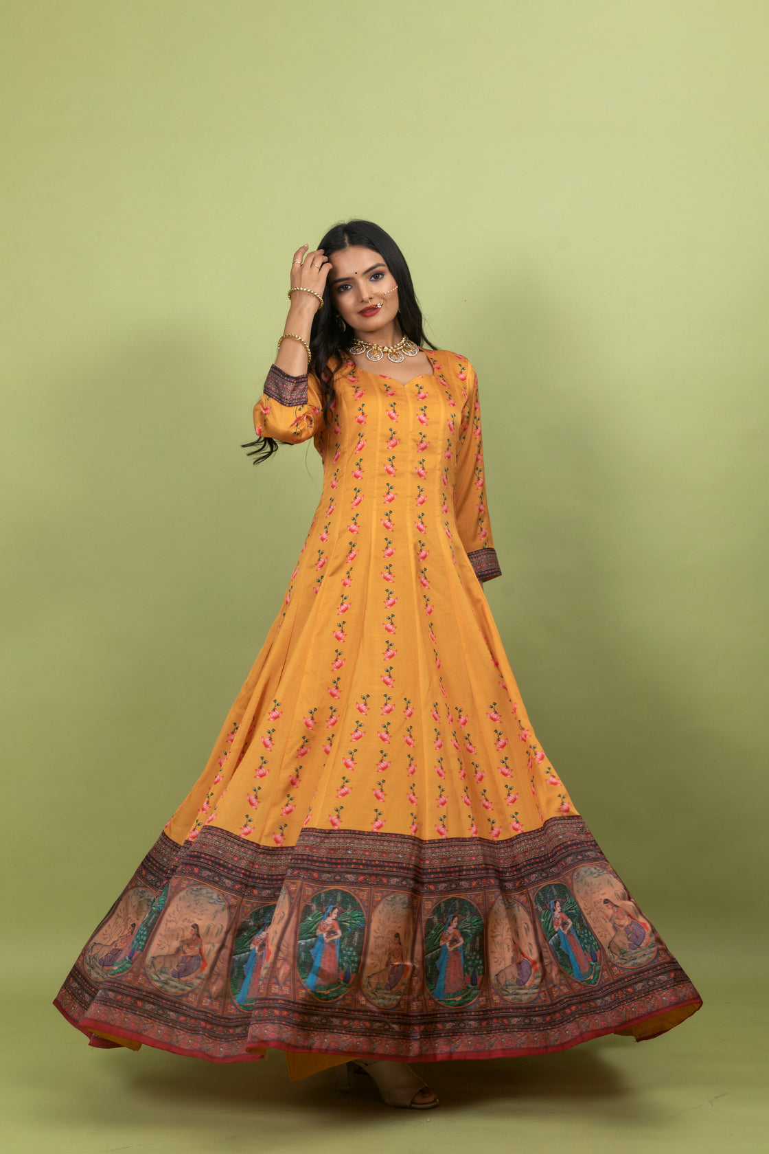 Prakriti Pichwai Gown With Dupatta-Gown With Dupatta-Ekana Label