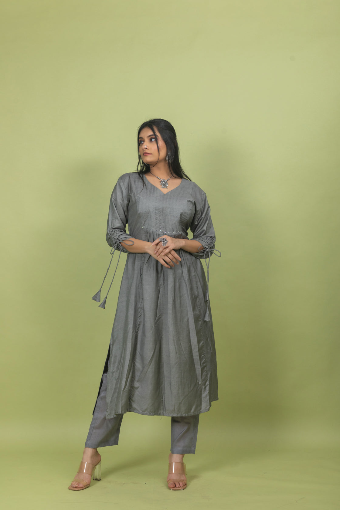 Idika Phad Painting Grey Suit Set-Ekana Label