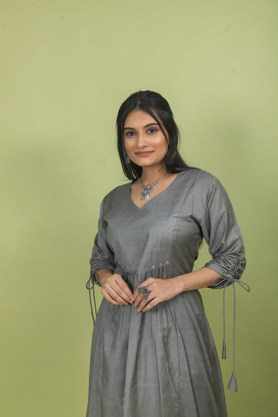 Idika Phad Painting Grey Suit Set-Ekana Label