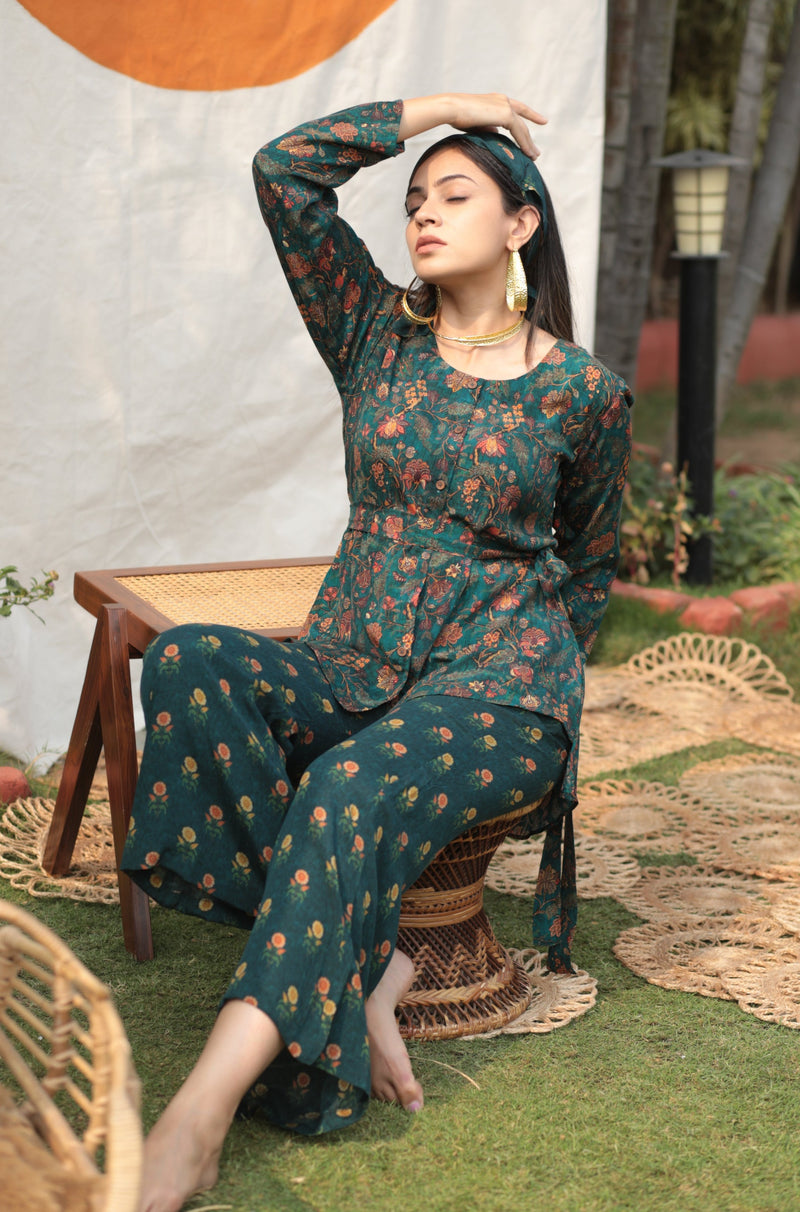 Sherpa Kalamkari Co-ord Set With Belt-Western-Ekana Label