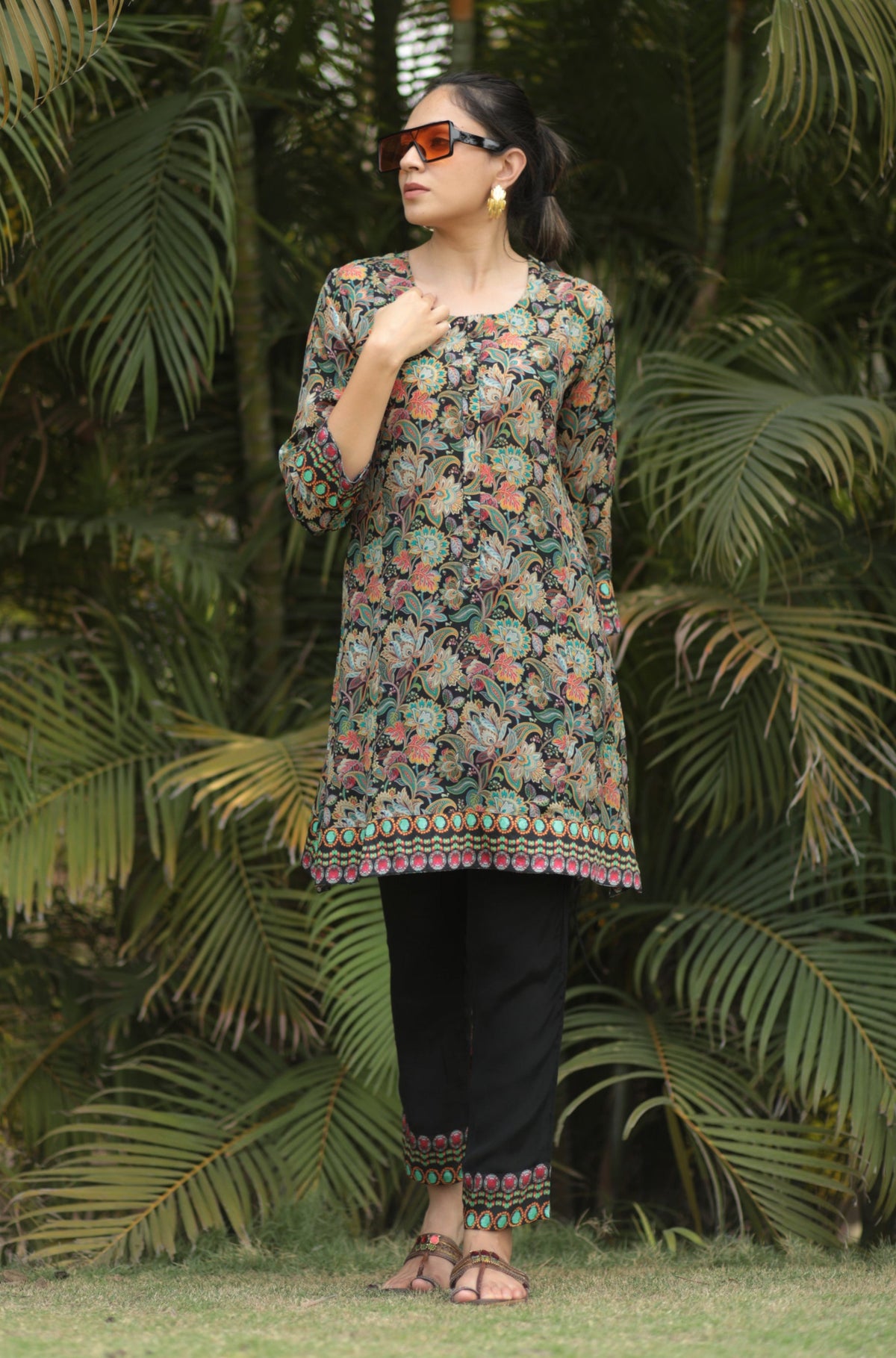 Black Liliana Kalamkari Kurta Set-Western-Ekana Label