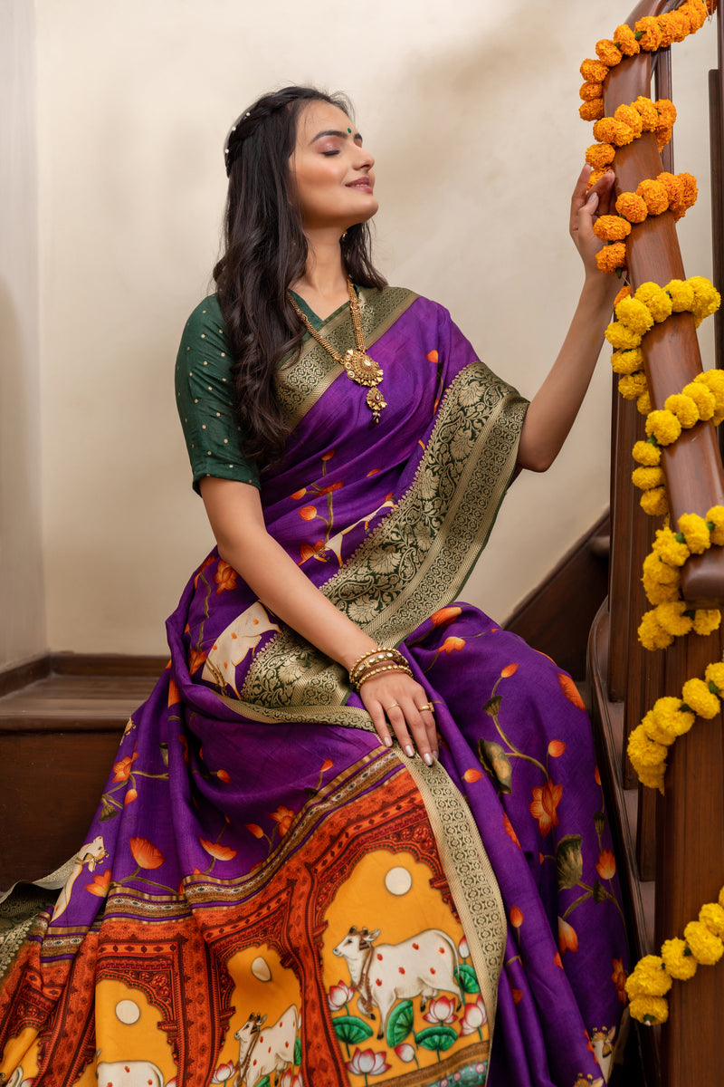 Nevaeh Purple Pichwai Saree-Saree-Ekana Label