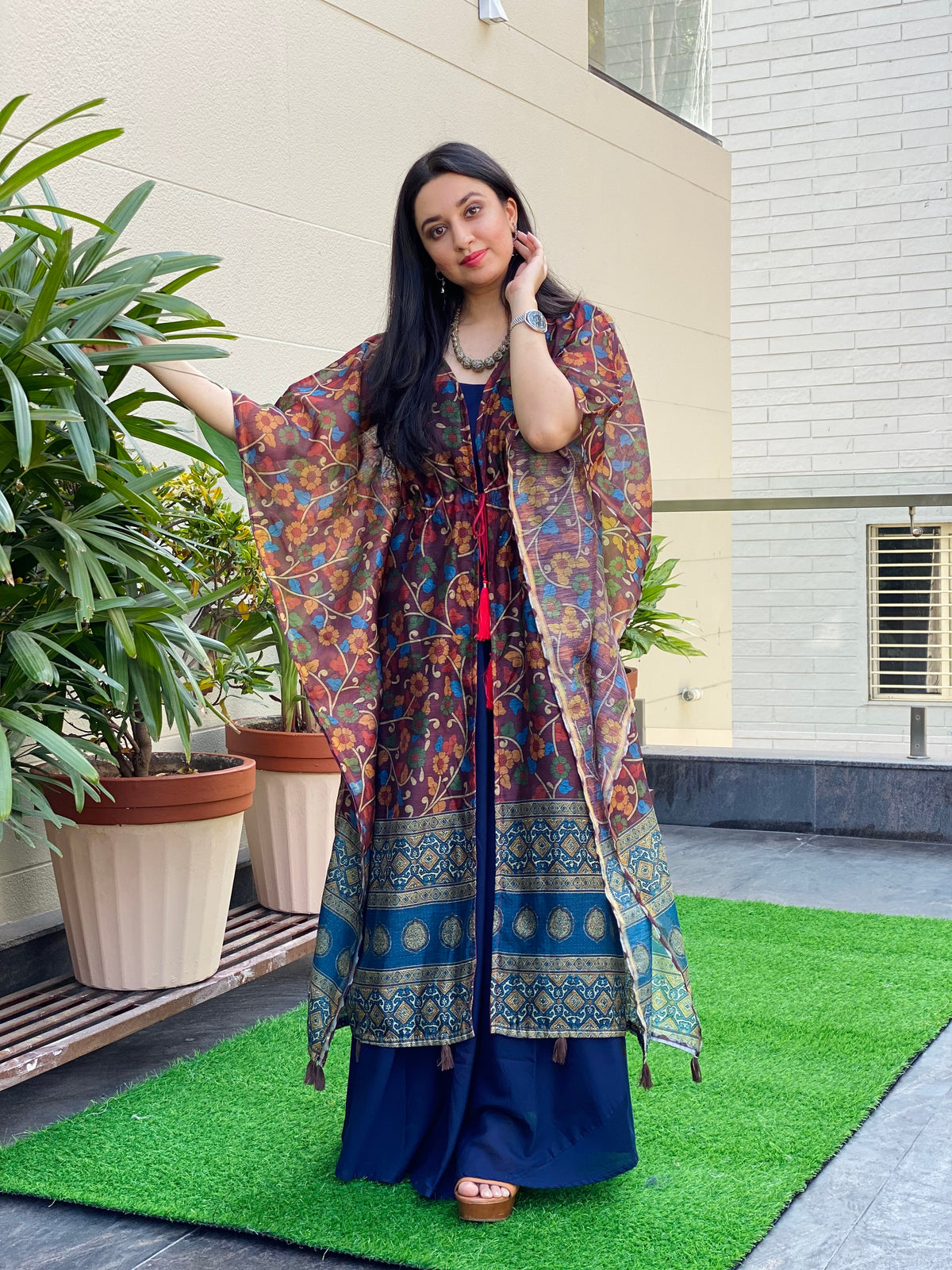 Kalamkari Sapphire Cape Gown-Ekana Label