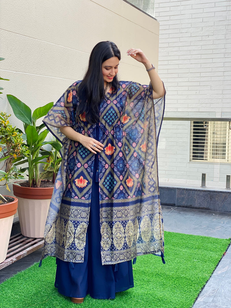 Blue Bandhani Cape Gown-Ekana Label