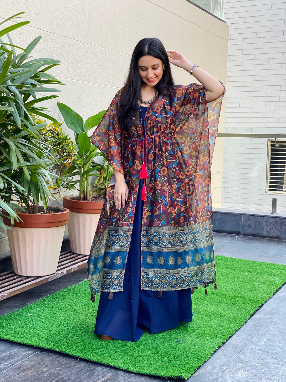 Kalamkari Sapphire Cape Gown-Ekana Label